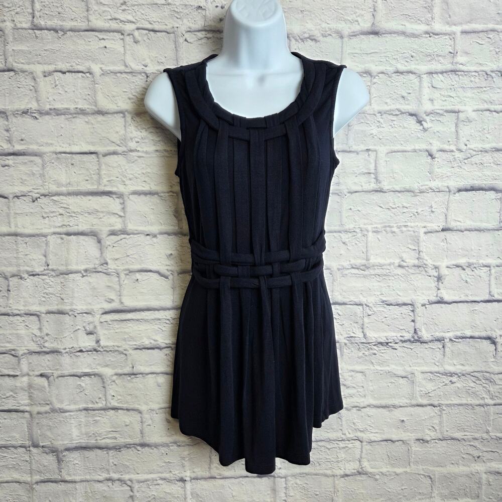 Philosophy XS Navy Sleeveless Front Pleating Banded Waist Knit Tunic Length Top